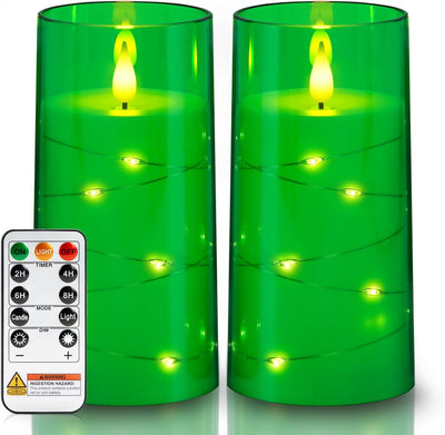 Velas San Patricio con luces hadas LED control remoto set 2