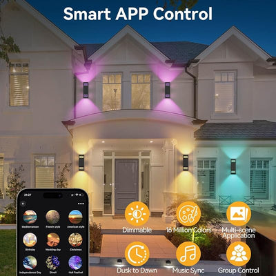 2 Luces Pared Inteligentes Exterior Aluminio Negro