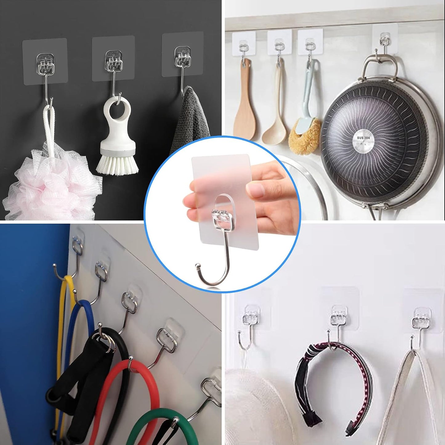 Ganchos adhesivos multiusos 20 pzas 37lb para hogar baño