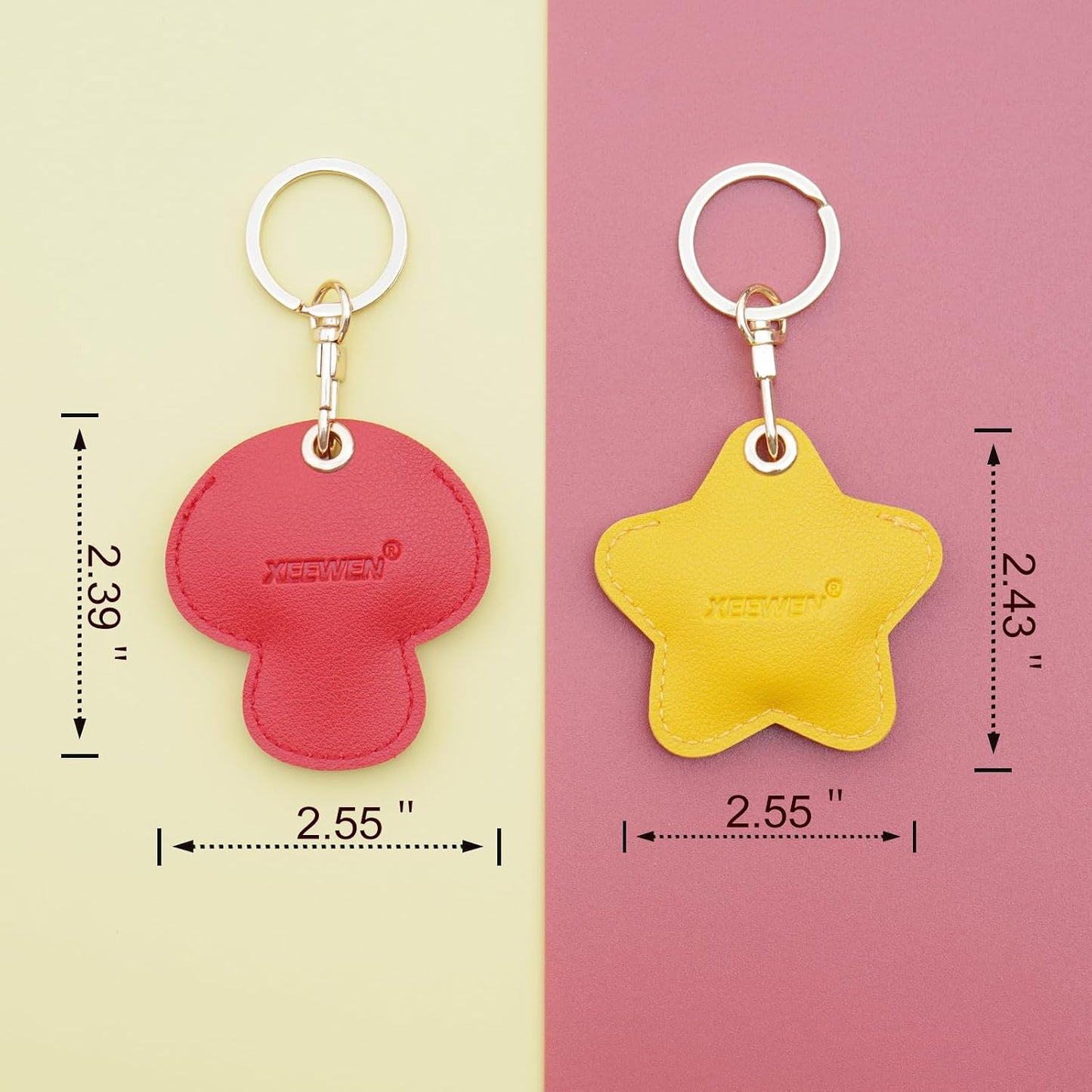 2 Llaveros ocultos para Airtag cuero hongo y estrella