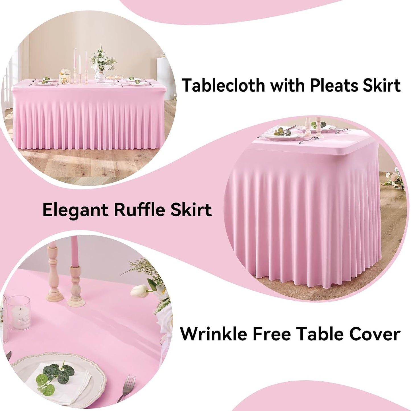 2 Manteles Elastano Rosa Bebé 8ft Falda Volante Mesa