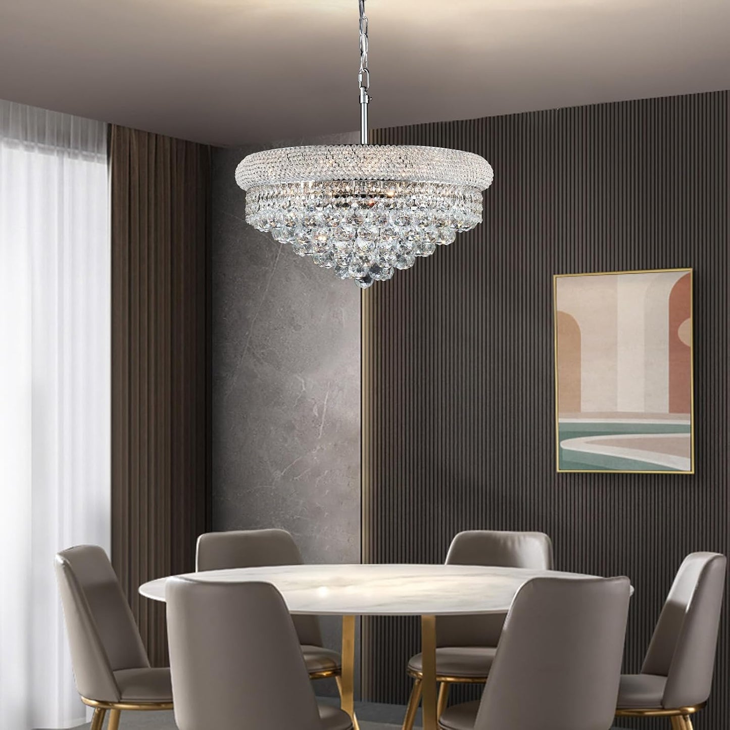 Candelabro cristal 9 luces cromadas estilo imperio 22pulg