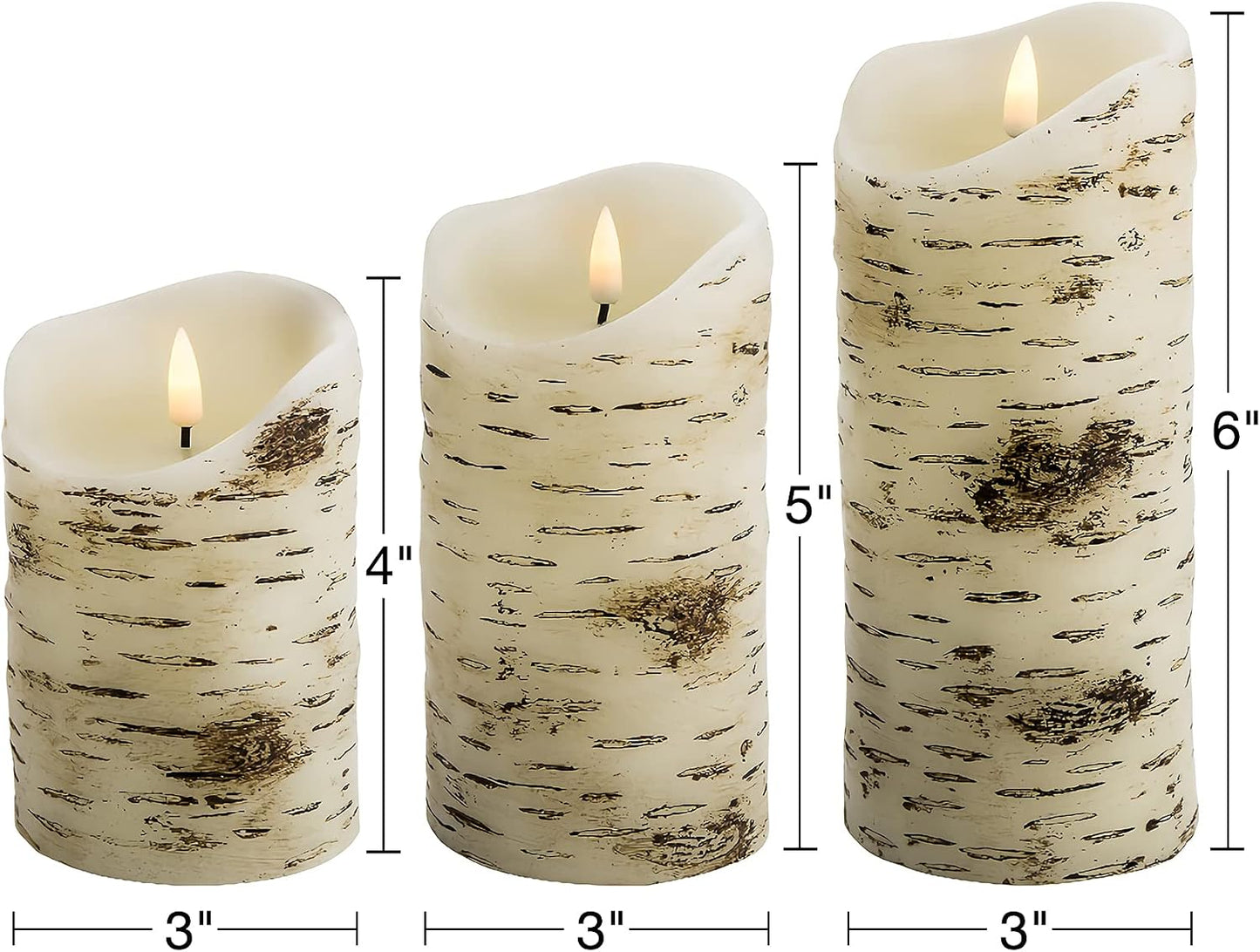 Velas pilar abedul led parpadeantes con control remoto set 3