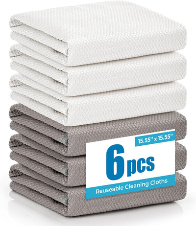 6 Pzas Paño Microfibra Ventanas 15.5x15.5pulg Sin Pelusas