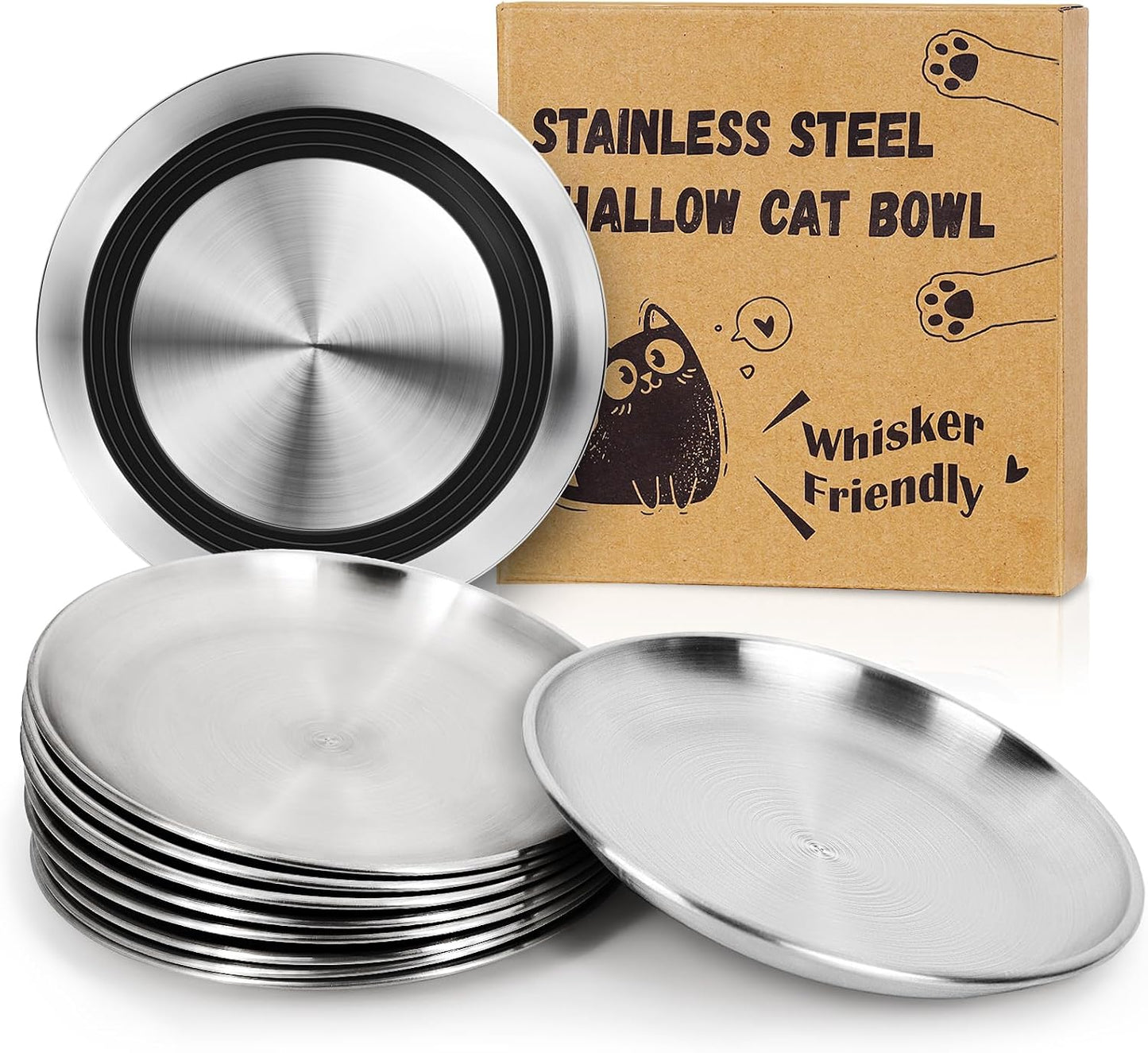 Platos gatos acero inox antideslizantes 13oz 10pulg