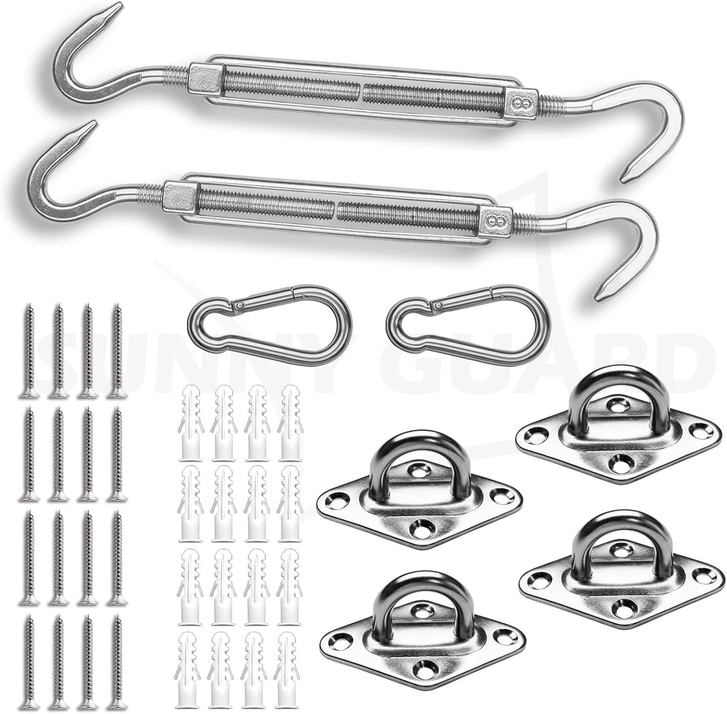 Kit herrajes acero inox 304 8pulg para toldo rectangular