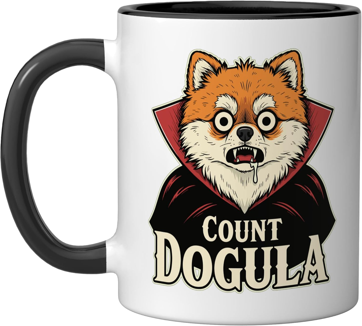 Taza Cerámica Perro Halloween Pomerania Negro/Blanco