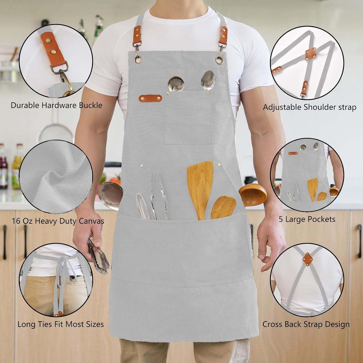 Delantal lona chef con bolsillos 16oz cocina