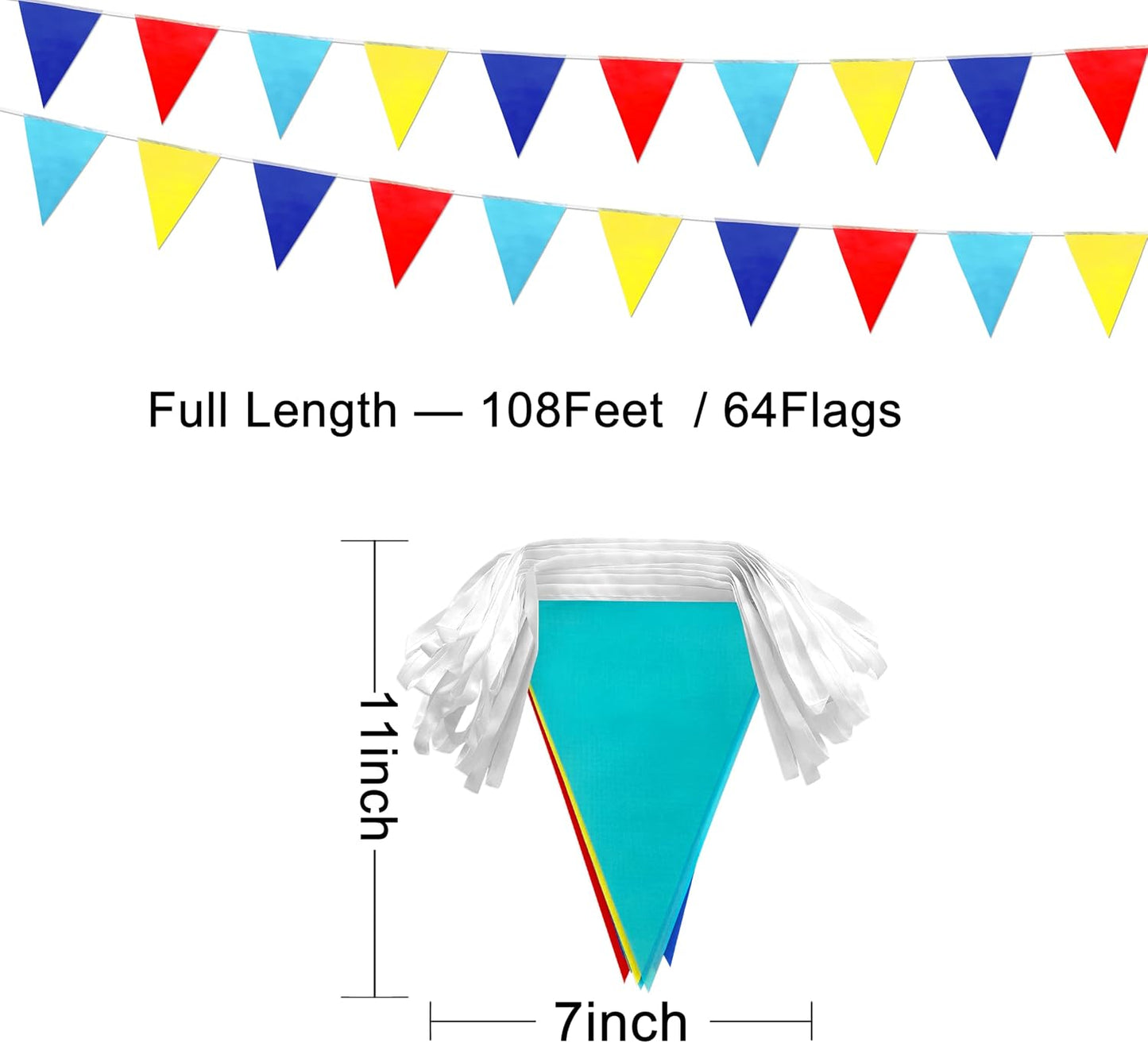 Banderín multicolor 108ft para carnaval circo 64uds