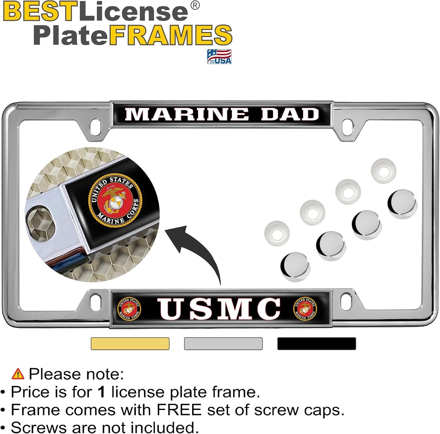 Marco personalizado USMC 4 agujeros delgado metal con cúpula