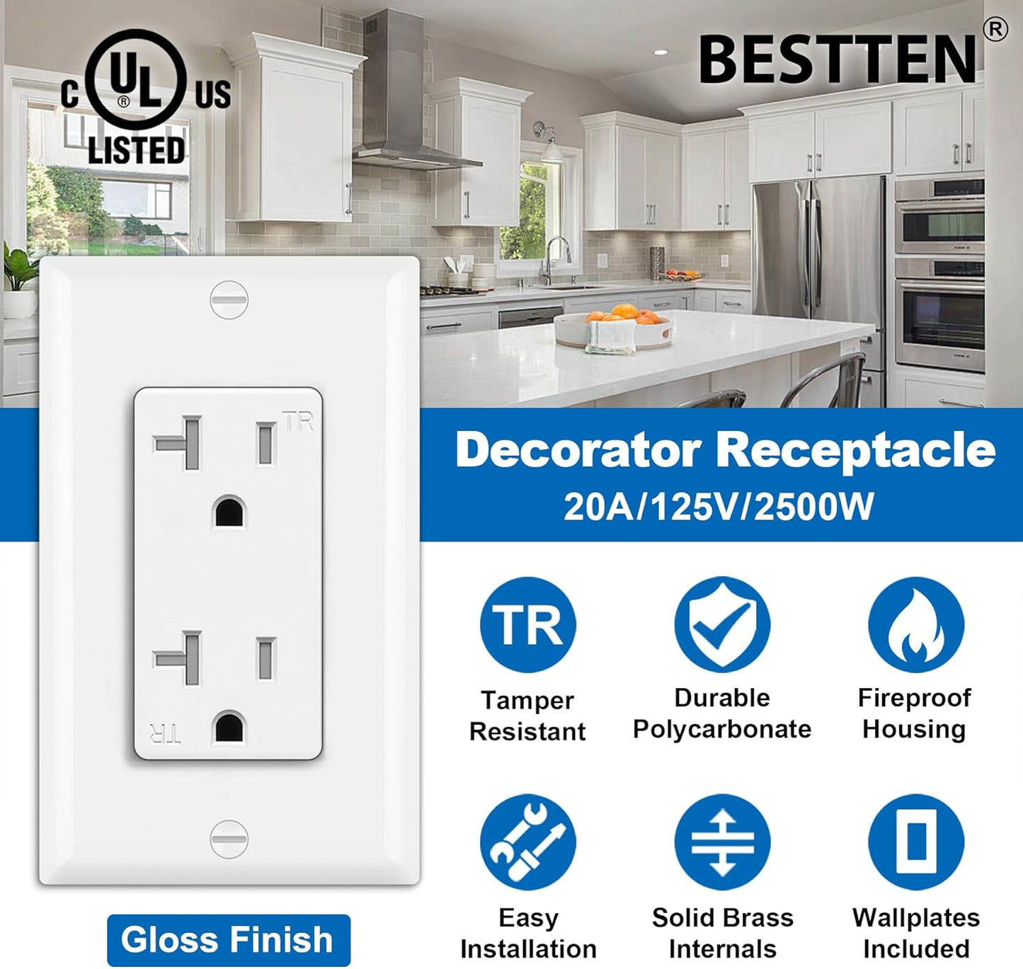 10 Tomas Corriente Decorativas 20A Uso Residencial y Comercial