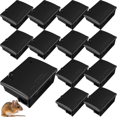 Estaciones ratón reutilizables negro 9.8x7.5x3.9pulg 12 Pzas