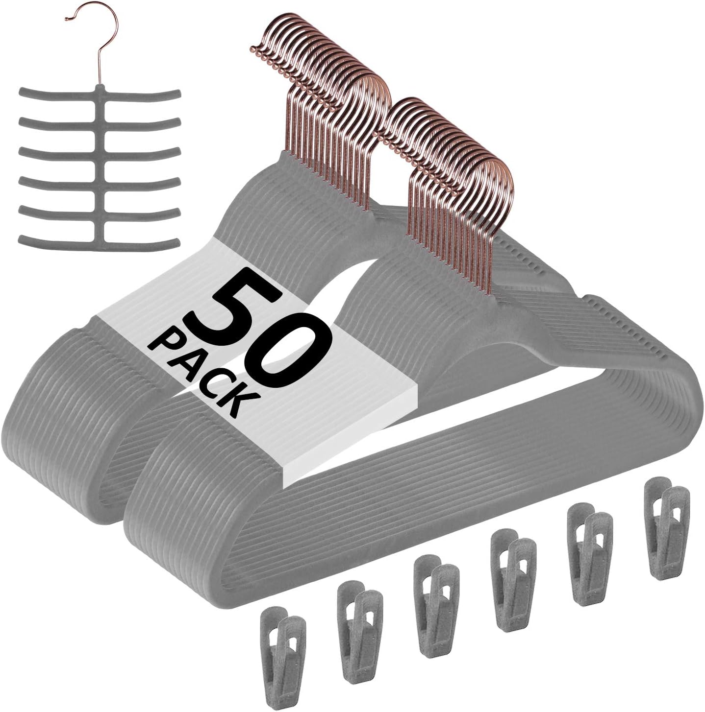 Perchas terciopelo antiderrap 50 pzas con soporte corbatas