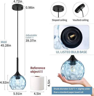 Lámpara colgante cristal martillado azul claro E26