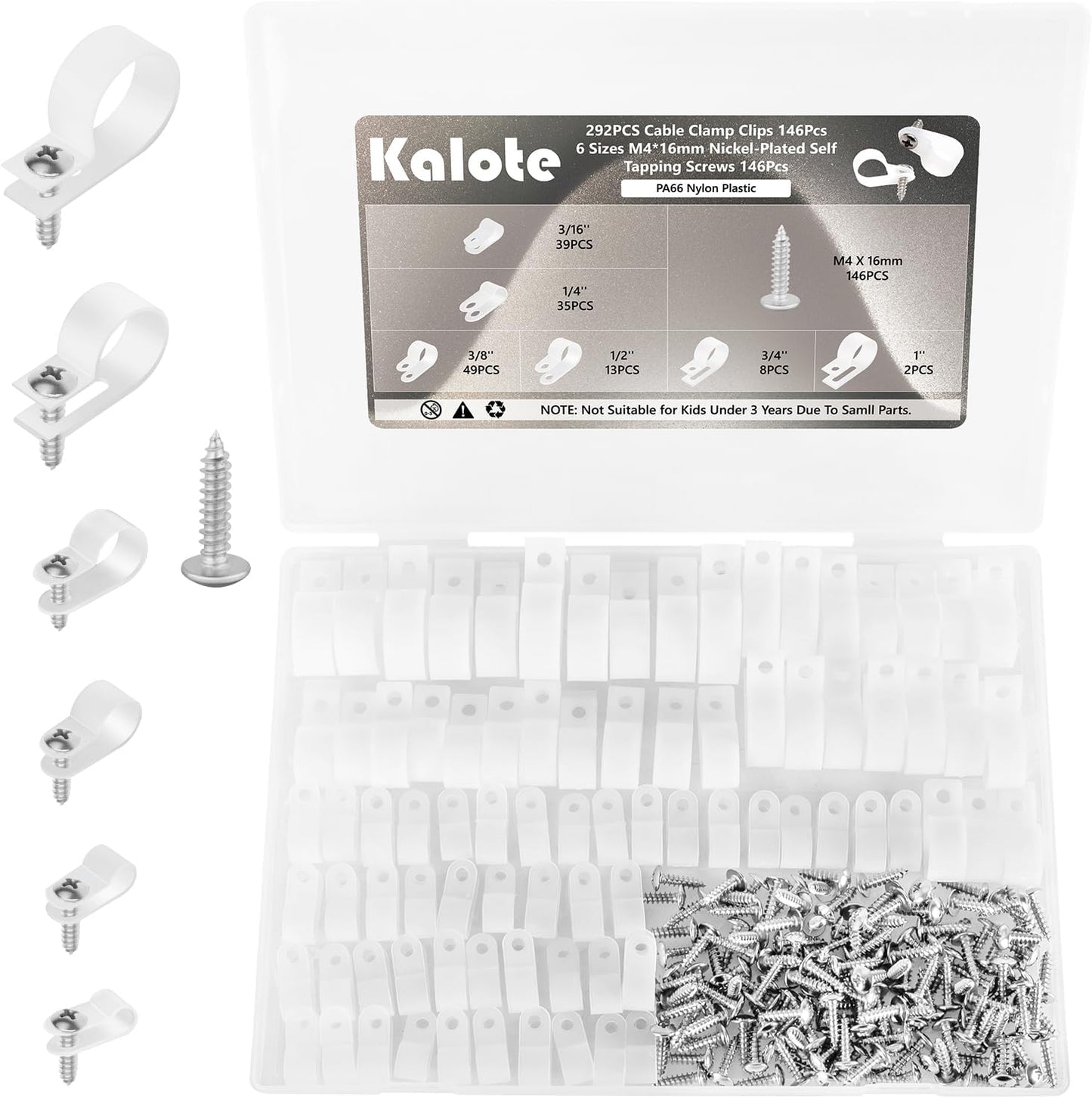 Kit 292 abrazaderas cable 3/16-1 pulg plástico PA66 blanco
