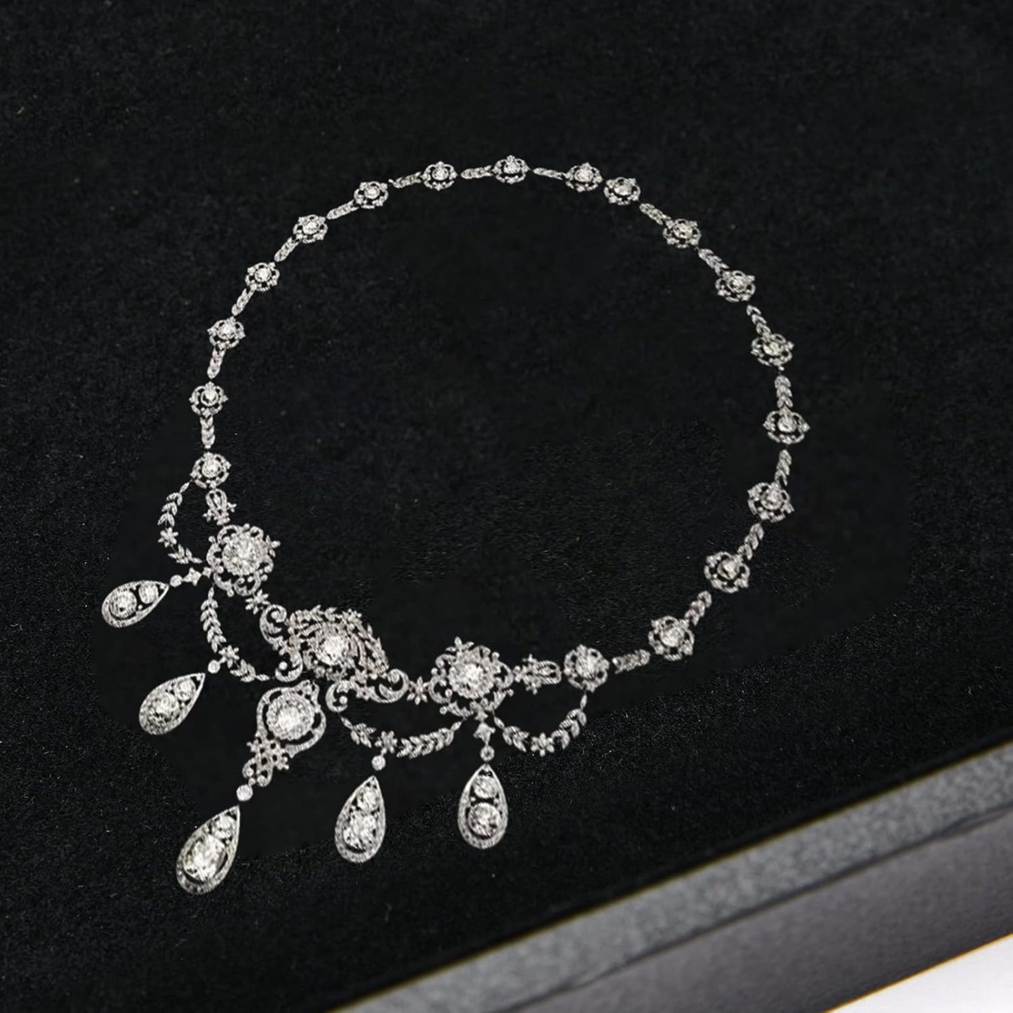 Organiz. terciopelo negro apilable para joyas