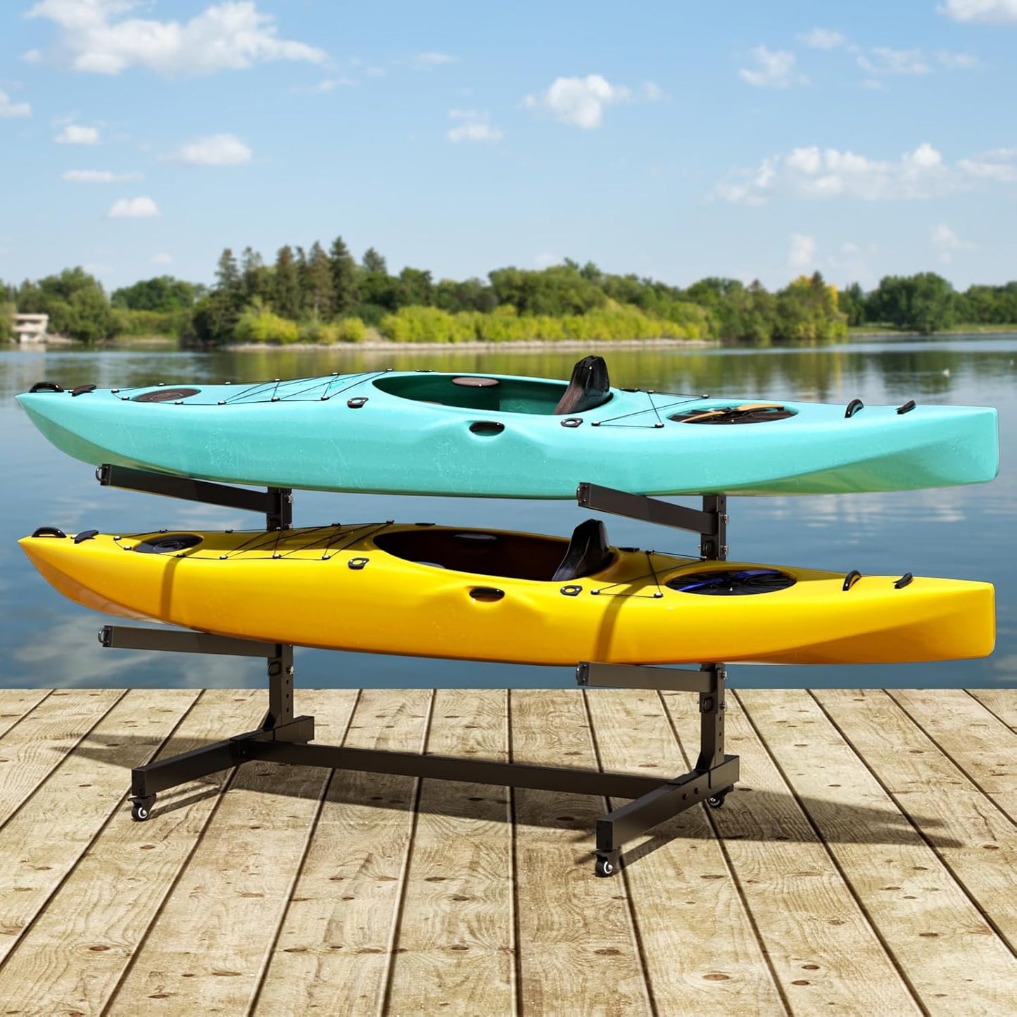 Estante metal ajustable para 2 kayaks canoas SUP