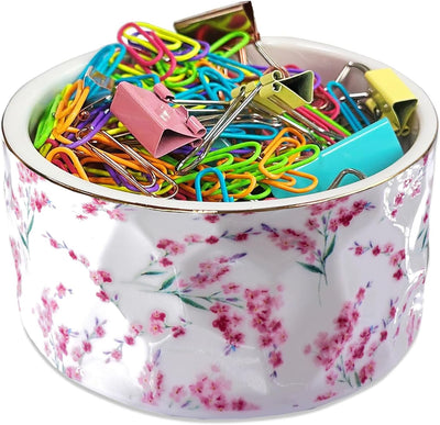 Soporte clips papel floral dorado para escritorio