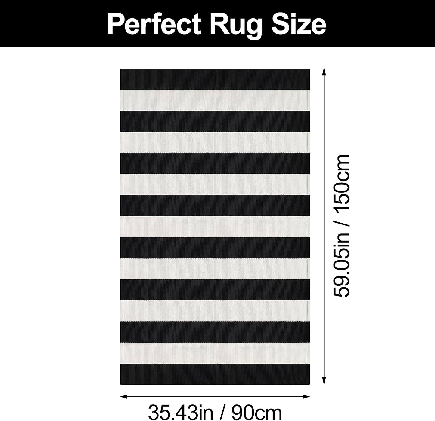 Alfombra puerta rayas blancas y negras 3x5ft algodón
