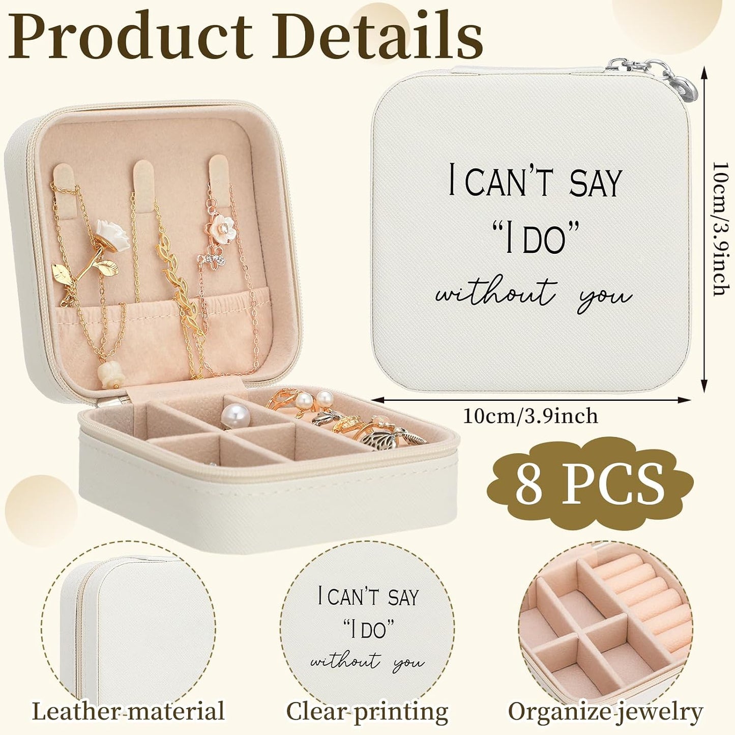 Estuche joyas portátil para damas de honor y viajes