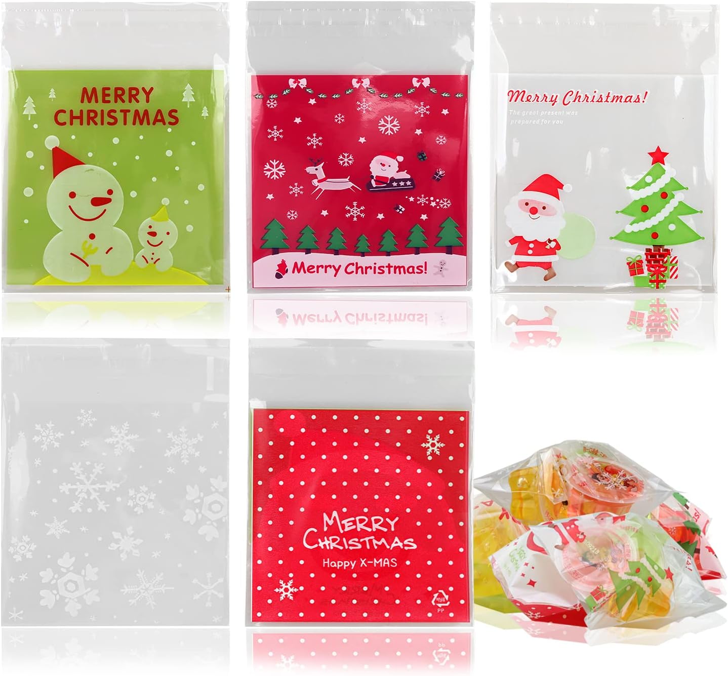 500 Bolsas Celofán Autoadhesivas Navidad para Dulces