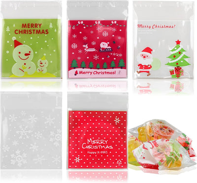 500 Bolsas Celofán Autoadhesivas Navidad para Dulces