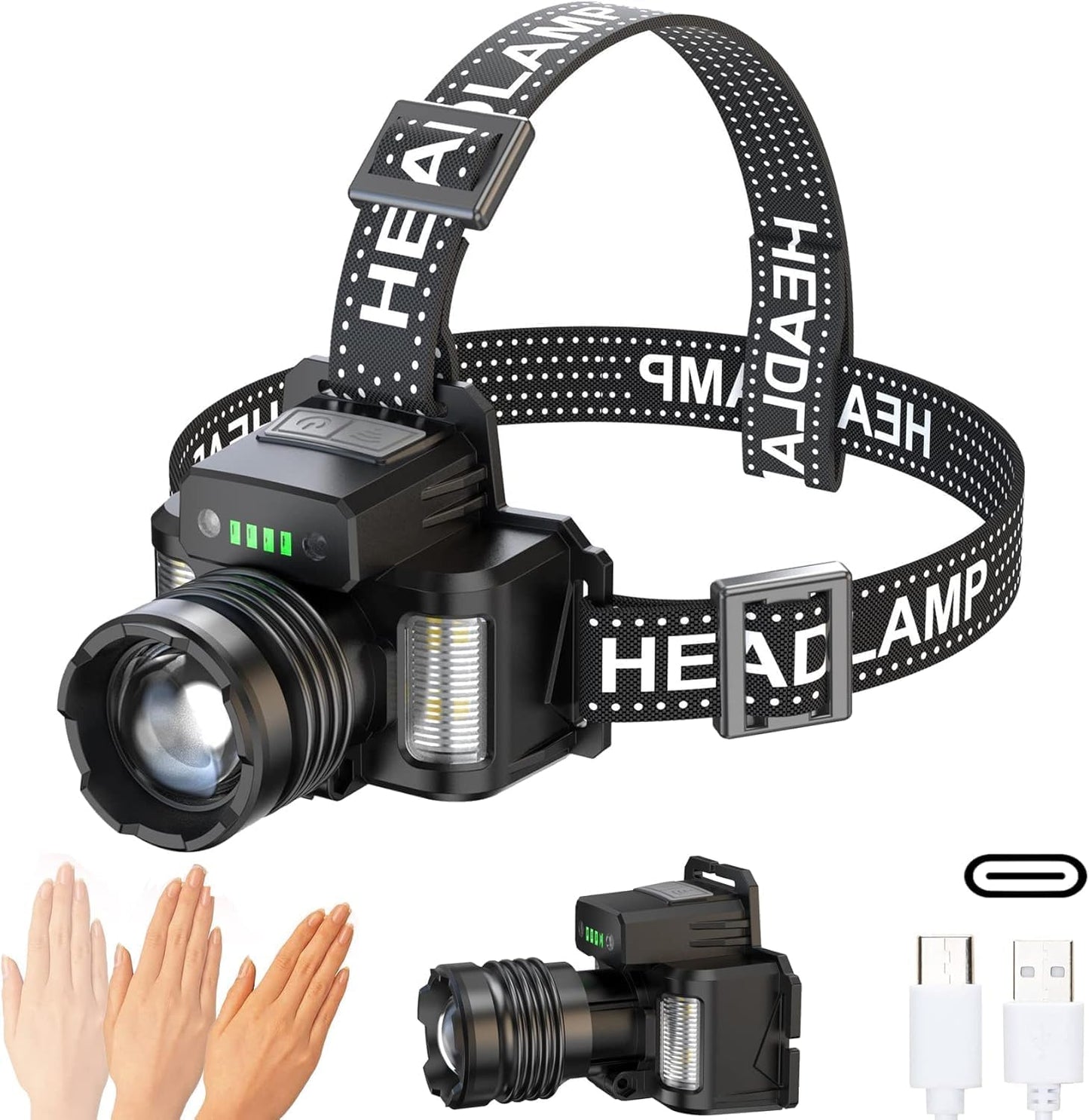 Linterna frontal LED recargable impermeable 5 modos exterior