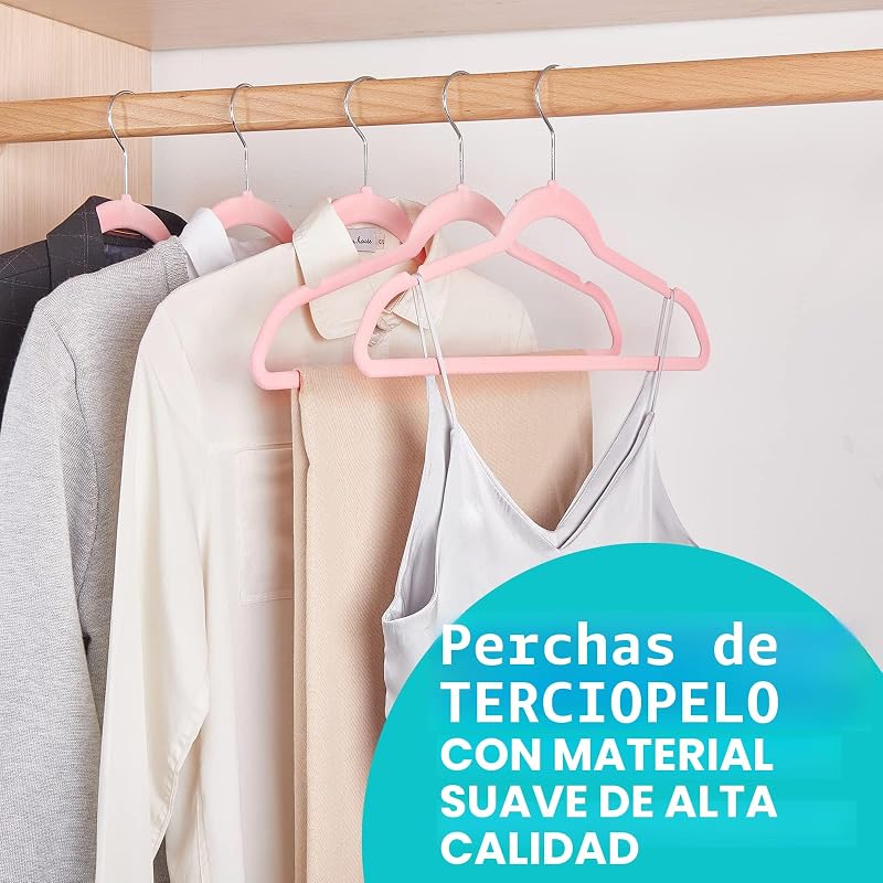 50 Ganchos Terciopelo Rosa Antideslizantes Percha
