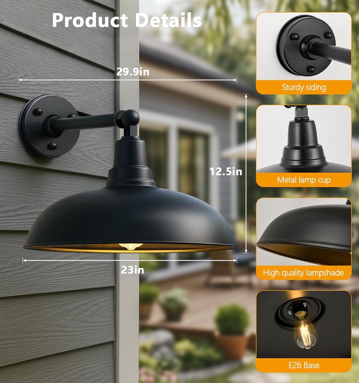 Luz granero cuello cisne 23pulg negro estilo industrial