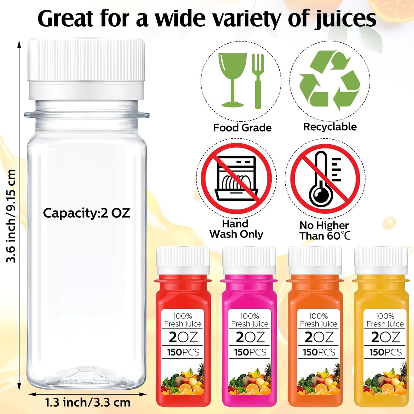 100 Botellas Plástico 2oz con Tapa Reutiliz.