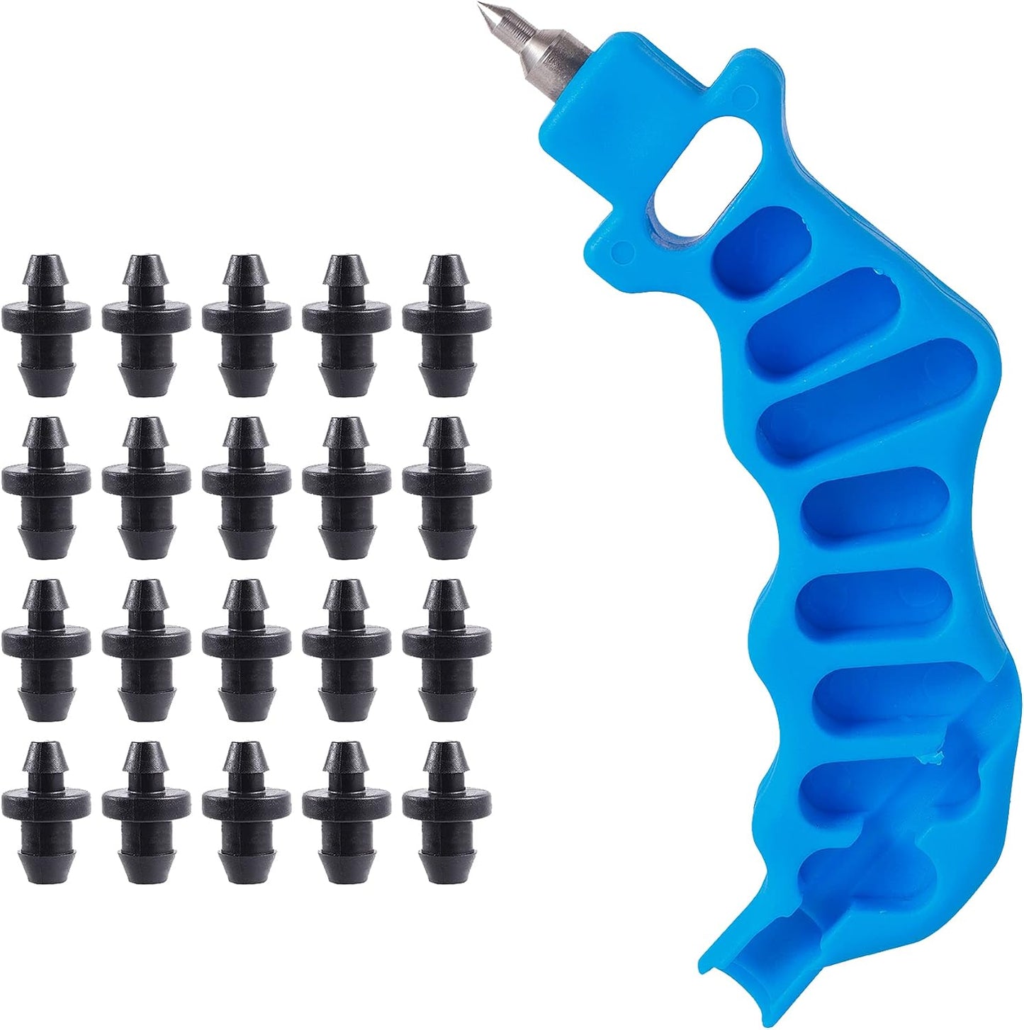 Perforadora tubo riego 2en1 con 20 tapones 1/4pulg azul