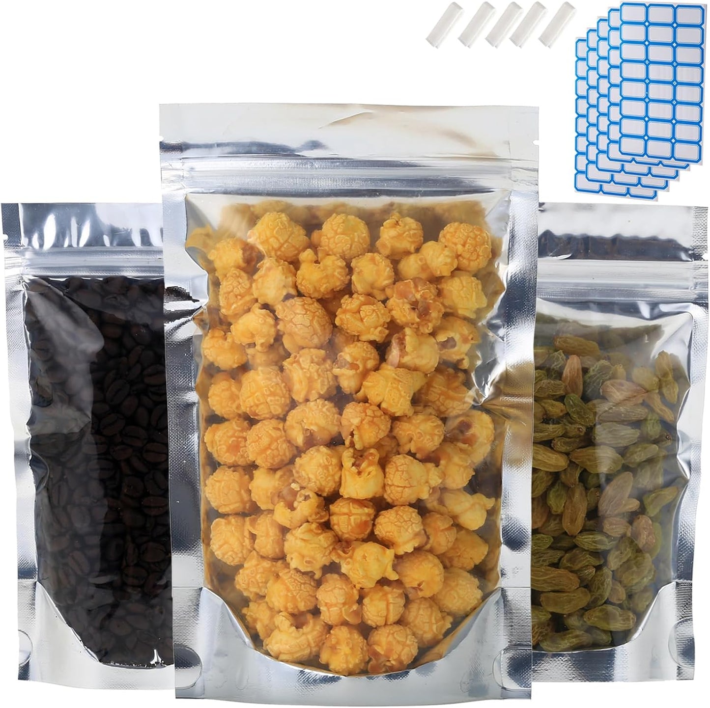 300 Bolsas Mylar Recerrables Almacenamiento 6.3x9.5"