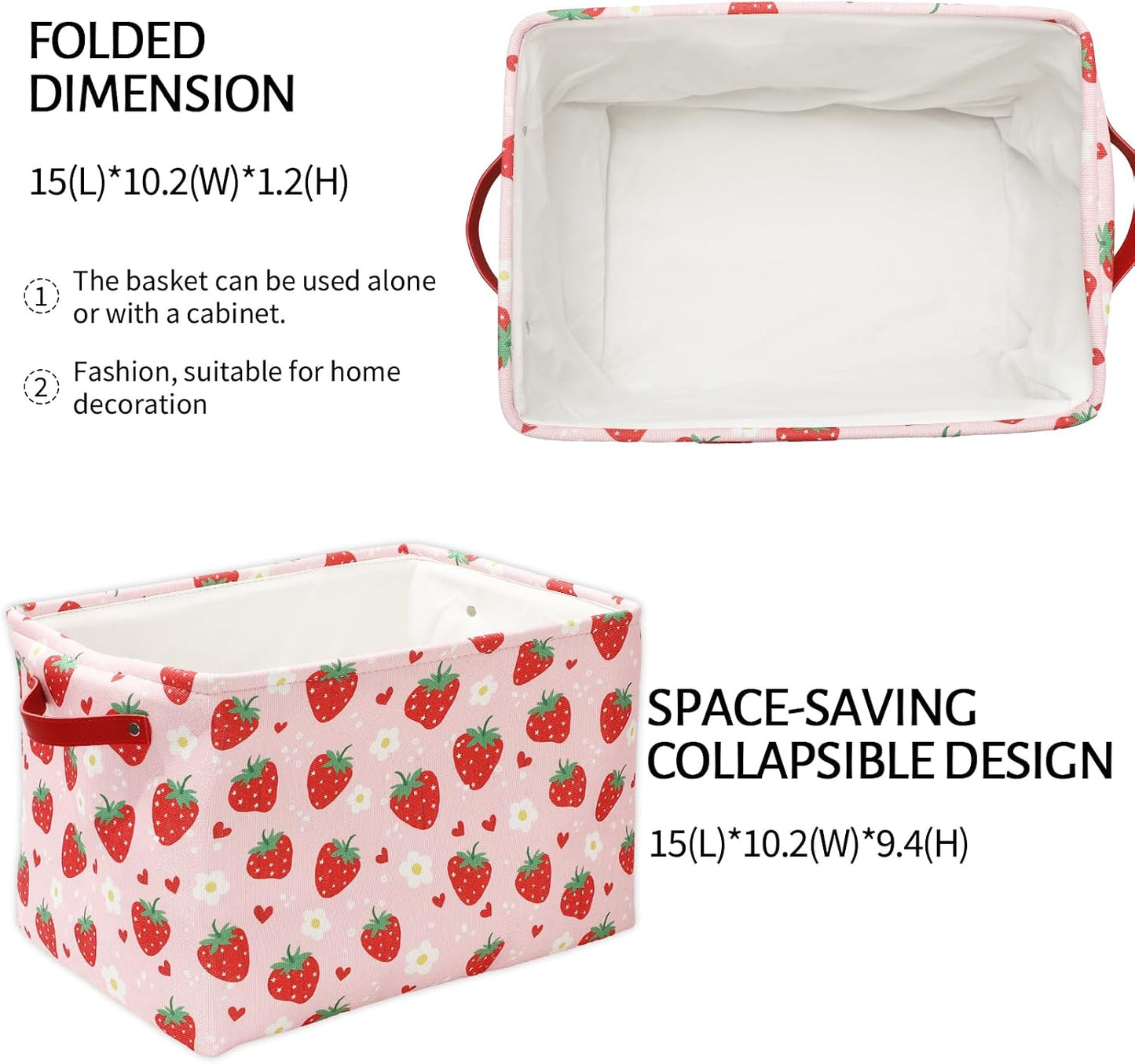 Cesta tela roja y rosa plegable con asa 15x10.2"