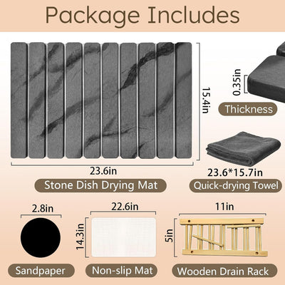 Tapete secado platos piedra plegable con estante
