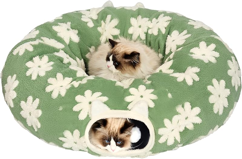 Cama túnel para gatos con cojín suave y juguetes