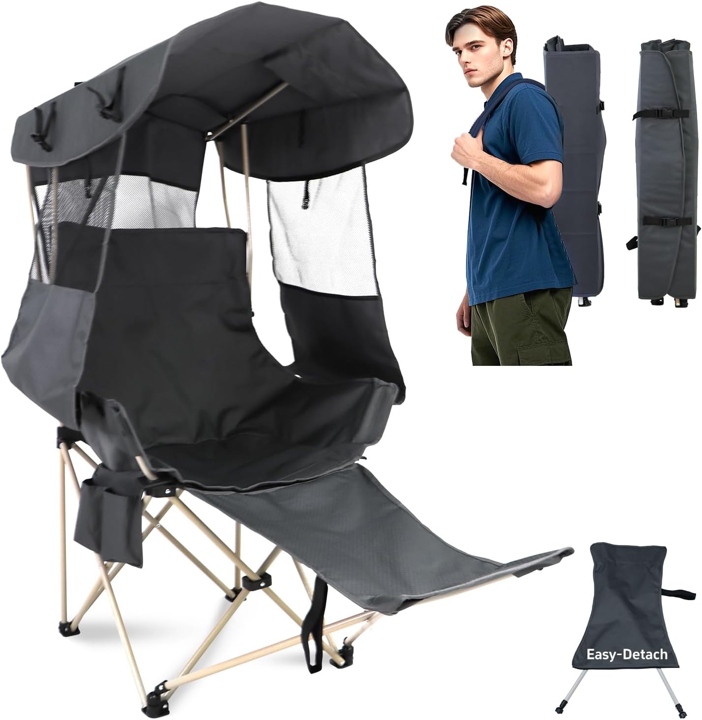 Silla camping plegable con dosel para playa y pesca