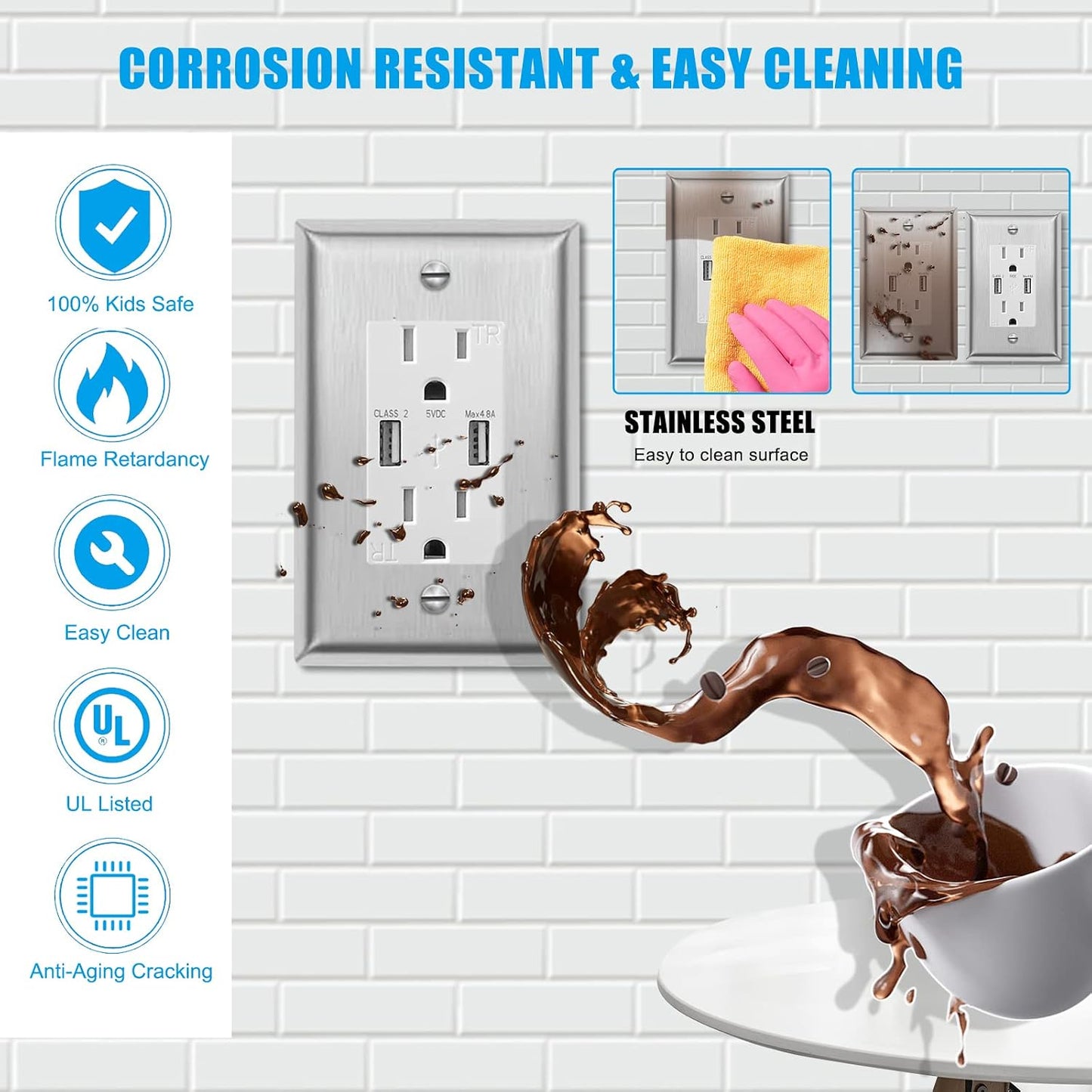 Placa pared acero inox cepillado plateado set 6