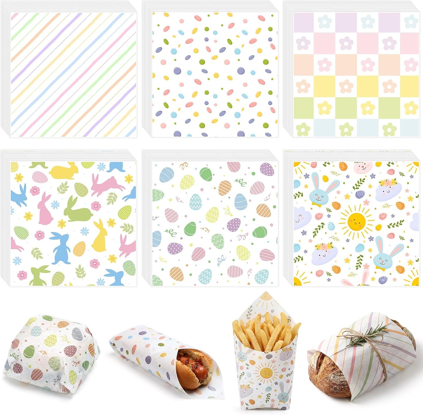300 Hojas Papel Cera Pascua 12x12pulg Huevos Conejos 6 Estilos
