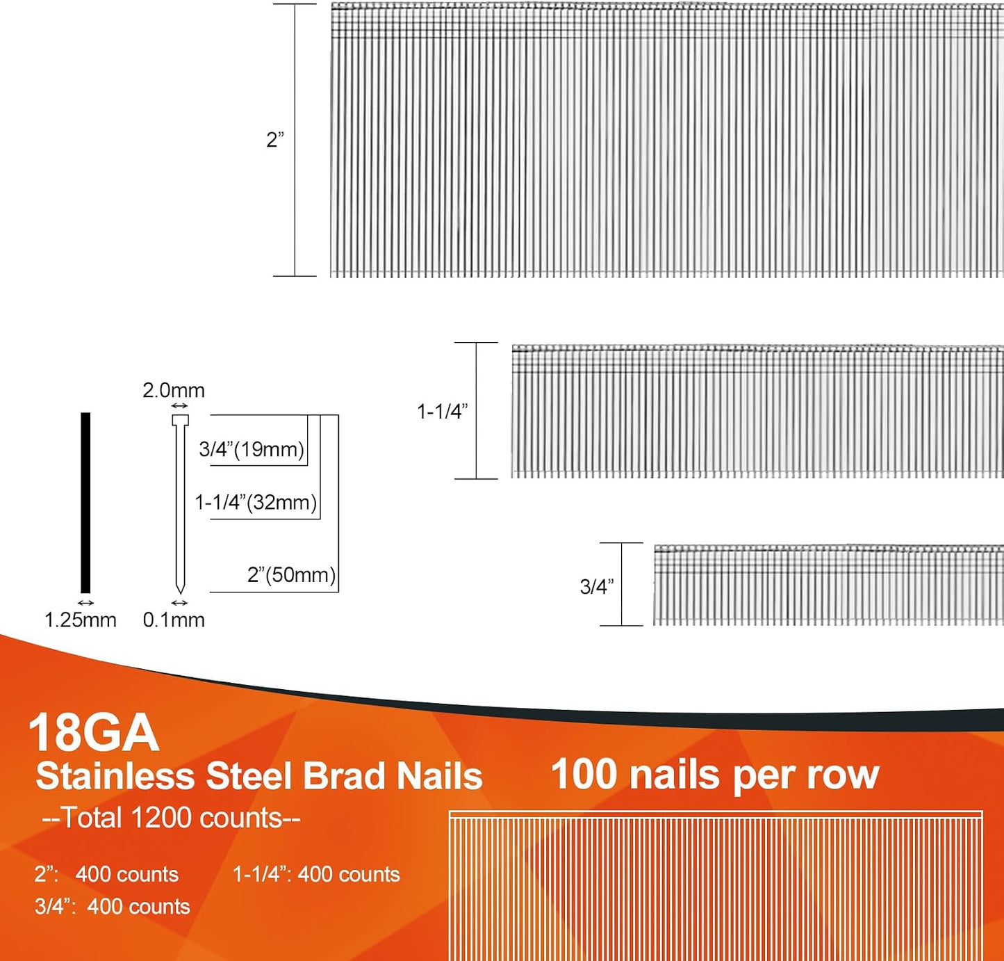 Clavos Brad Acero Inox 304 1200uds 2 1-1/4
