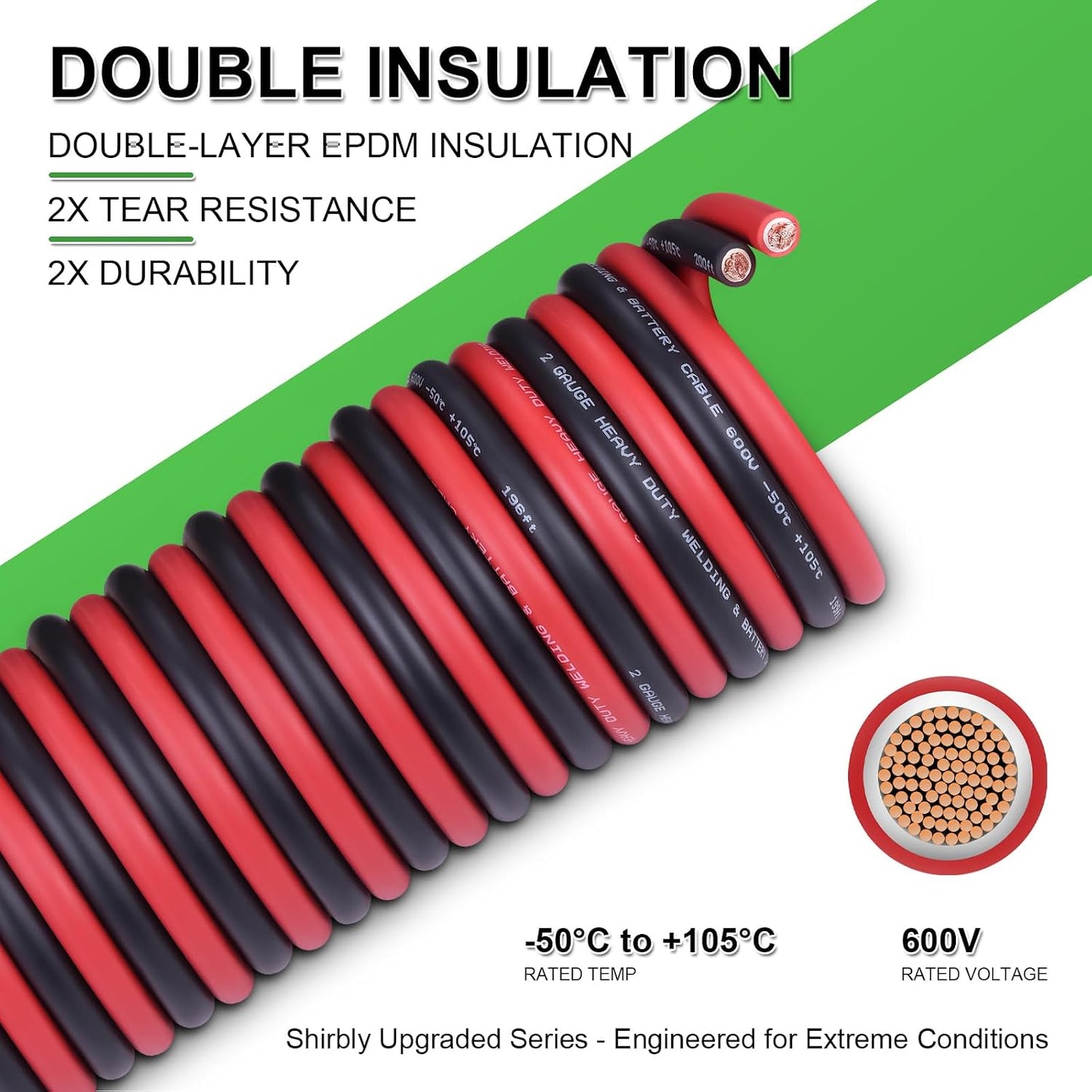 Cable batería 2 AWG 10ft rojo y negro OFC cobre puro