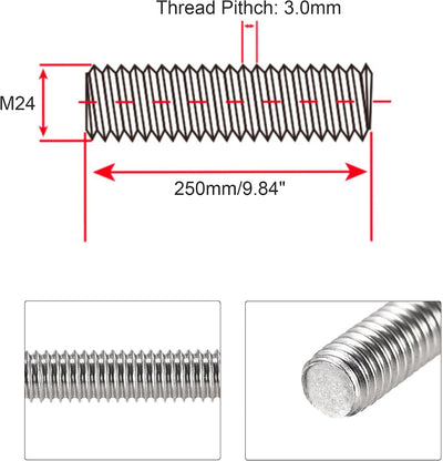 Varilla M24 acero inox 304 paso M24-3 pernos anclaje
