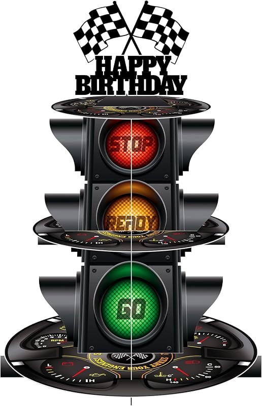 Soporte cupcakes 3 niveles tema luz señal coche fiesta