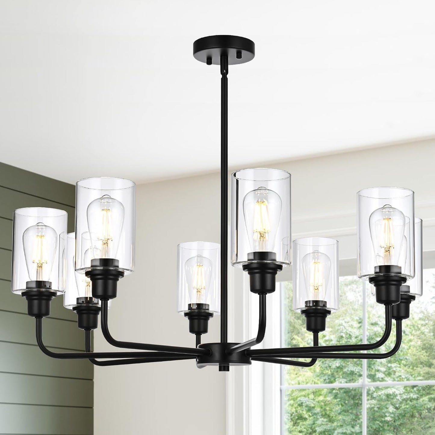 Candelabro negro 8 luces vidrio e26 industrial