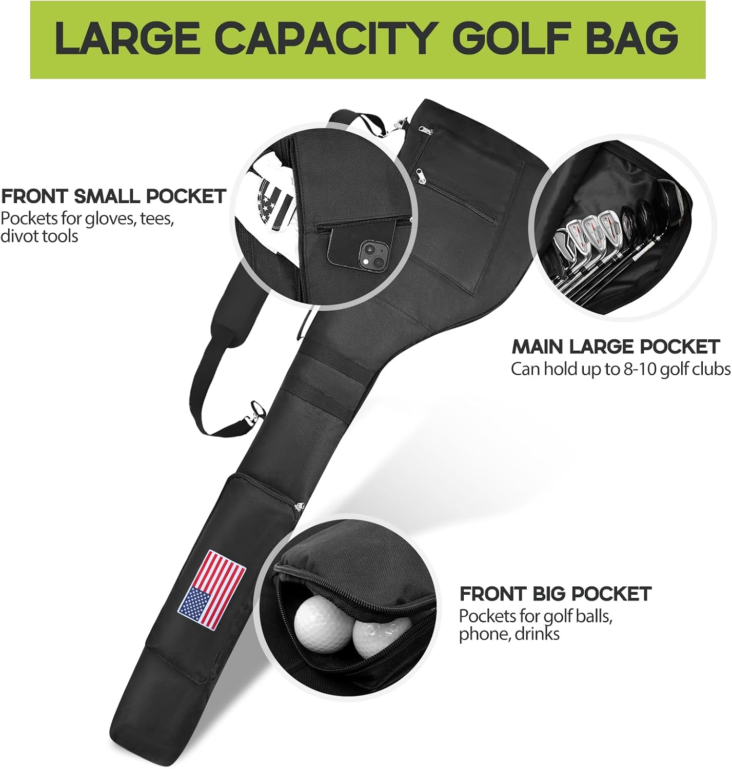 Bolsa golf portátil plegable para 8-10 palos impermeable