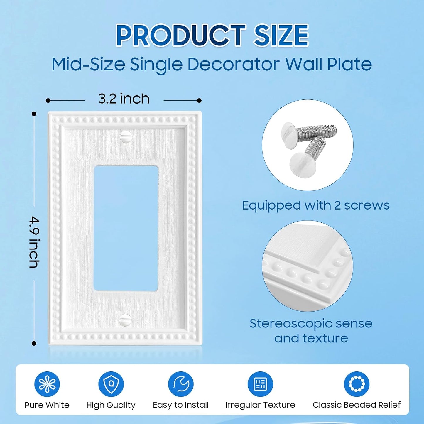 Placa decorativa para tomacorriente blanco puro estilo clásico