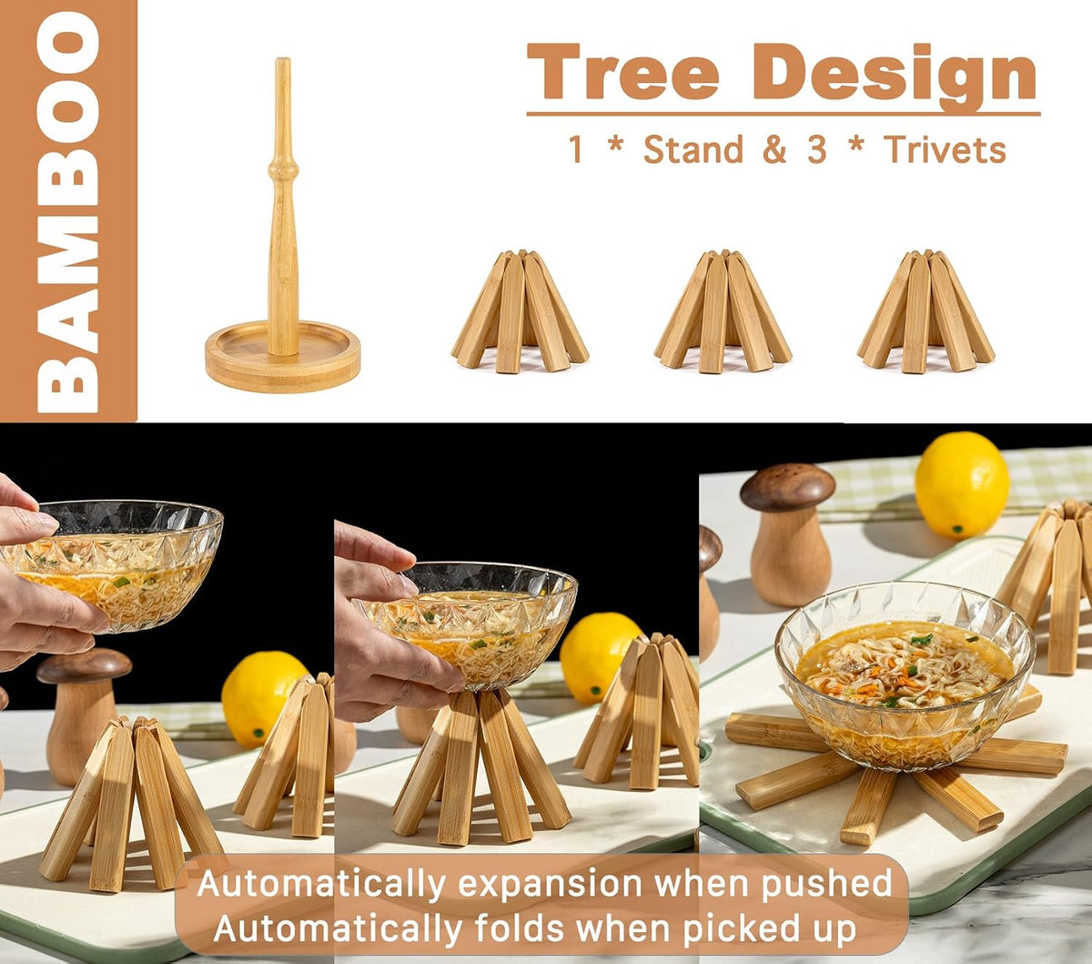 Set 3 Salvamanteles Bambú 8pulg Soporte Calor Resistente