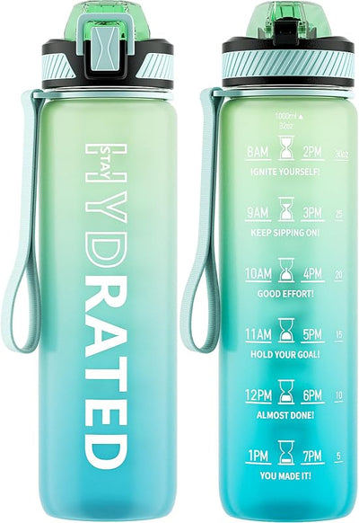 Botella agua con popote 1L Tritan sin BPA correa deportiva