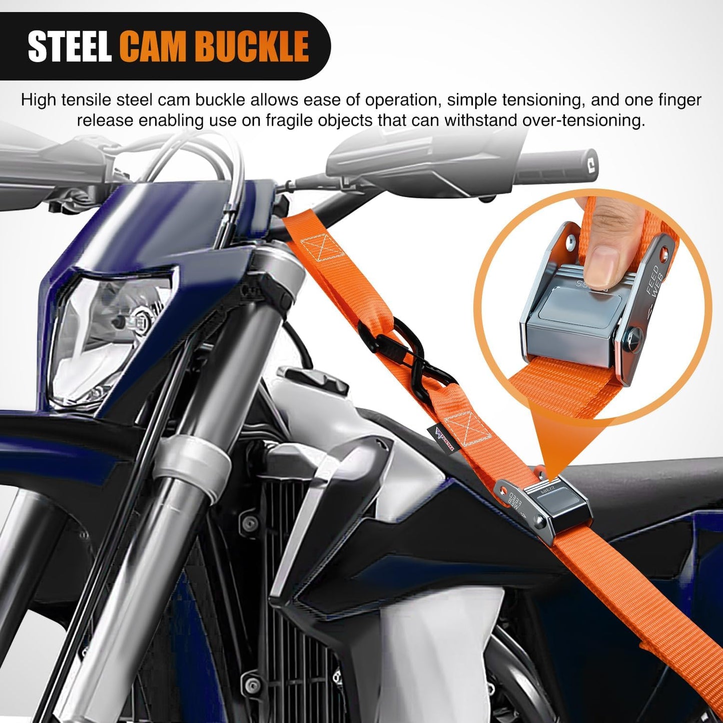 Correas amarre motocicleta 3.81cmx2.44m hebilla resistente