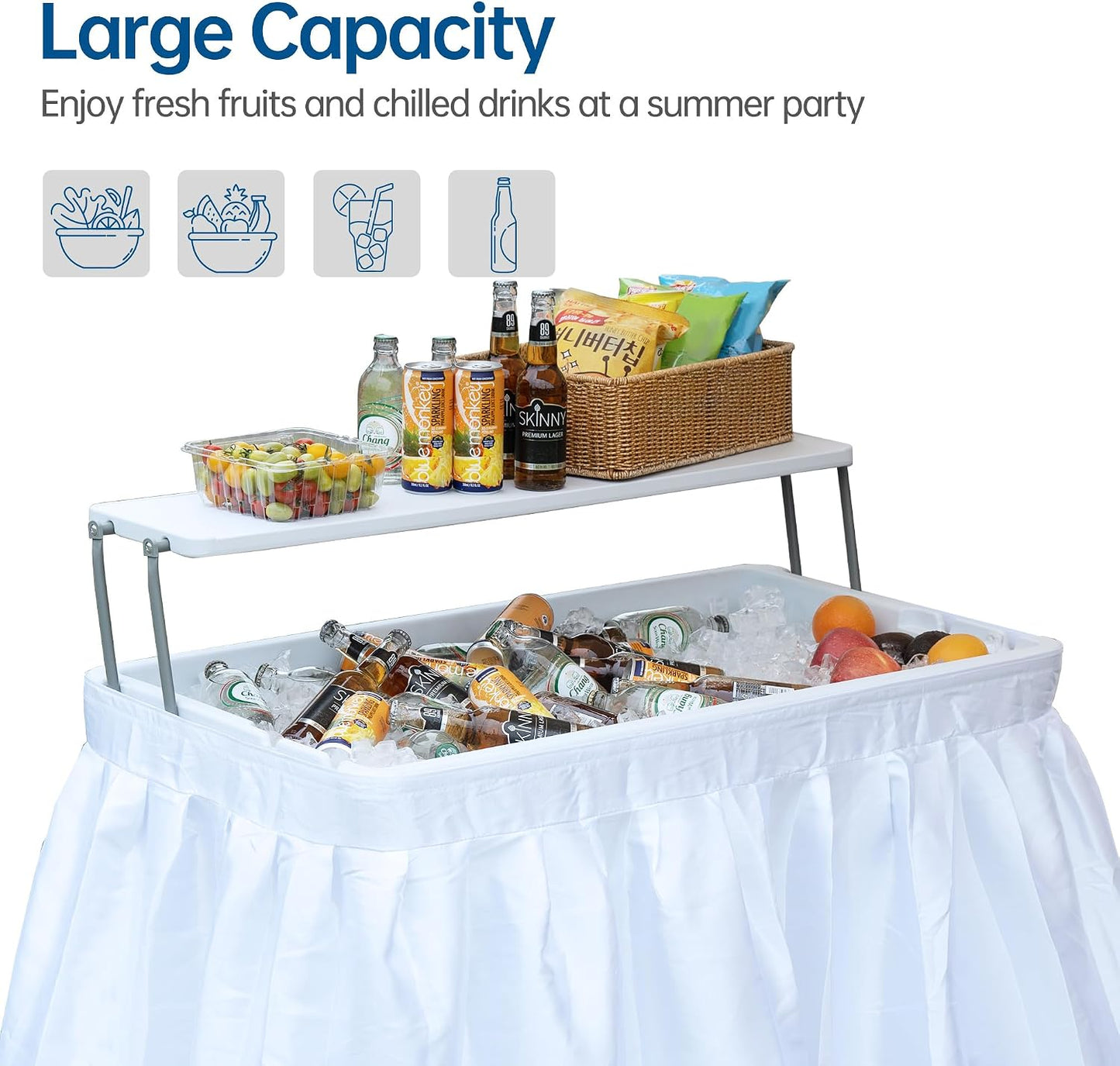 Mesa plegable enfriadora portátil con falda extraíble blanco