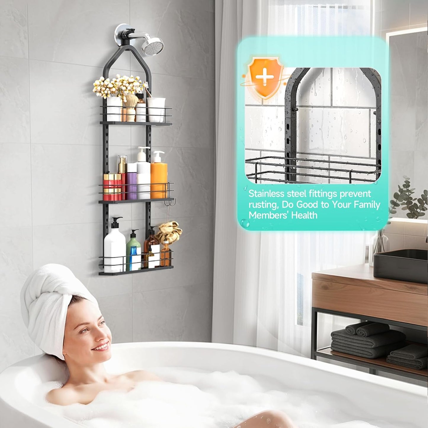 Organiz. ducha acero inox 3 niveles ajustable